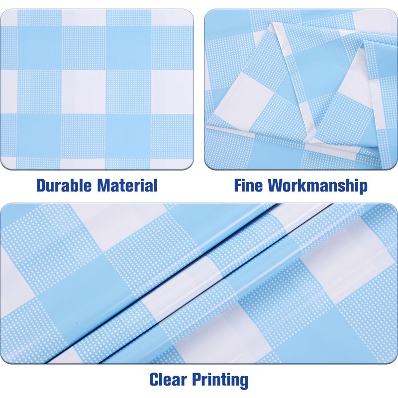 Kesfey 3 Packs Light Blue Gingham Tablecloth Pale Blue and White Checkered Tablecloths 54 x 108 Inches Disposable Plastic Gingham Tablecovers Waterproof Rectangle Picnic Table Cover for Birthday Party - Image 2