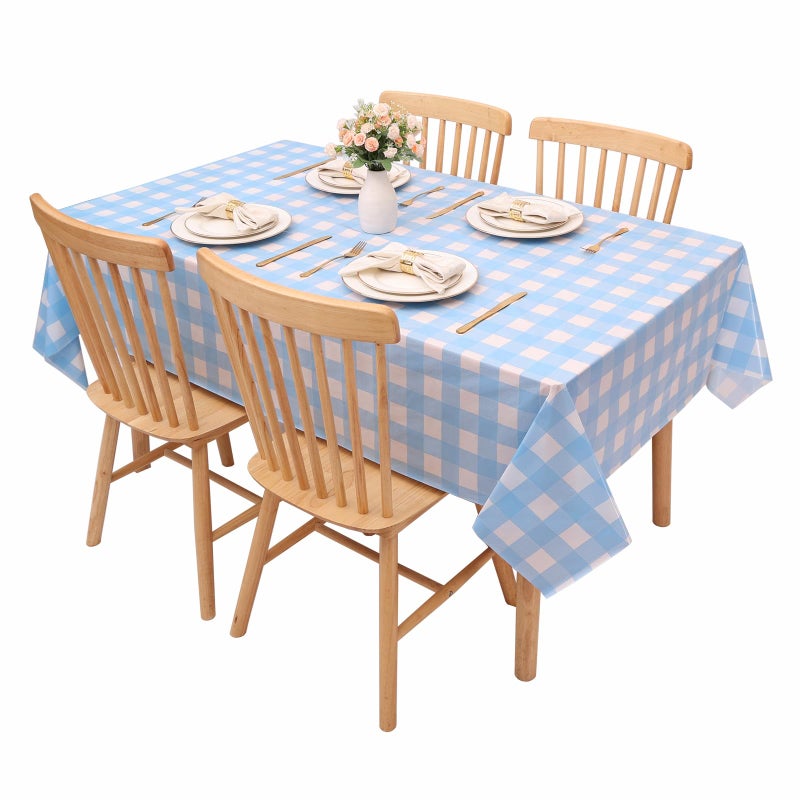 Kesfey 3 Packs Light Blue Gingham Tablecloth Pale Blue and White Checkered Tablecloths 54 x 108 Inches Disposable Plastic Gingham Tablecovers Waterproof Rectangle Picnic Table Cover for Birthday Party - Image 4
