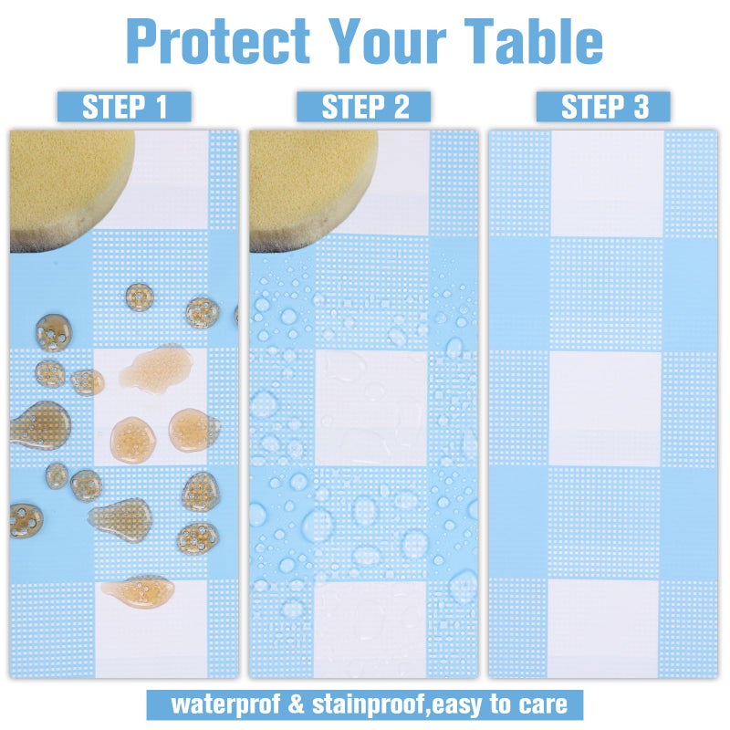 Kesfey 3 Packs Light Blue Gingham Tablecloth Pale Blue and White Checkered Tablecloths 54 x 108 Inches Disposable Plastic Gingham Tablecovers Waterproof Rectangle Picnic Table Cover for Birthday Party - Image 3