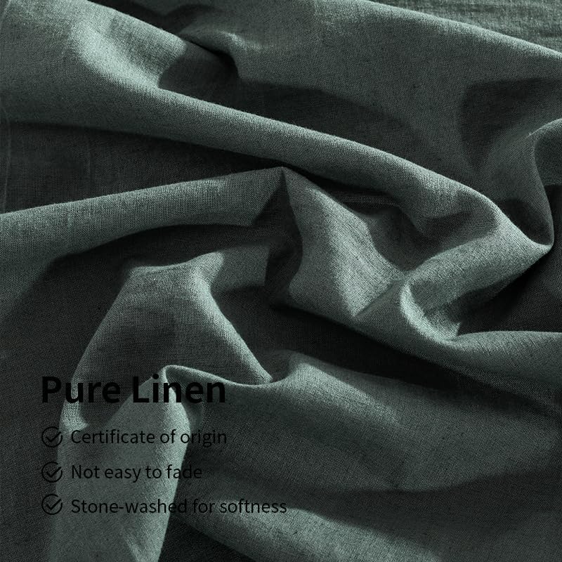 TUMEI 100% Linen Sheets Queen - 4Pcs Green Linen Sheets Set Queen Size Bed Set with Soft Breathable and Durable Deep Pocket Fitted Sheet & Flat Sheet & 2 Pillowcases - Image 3