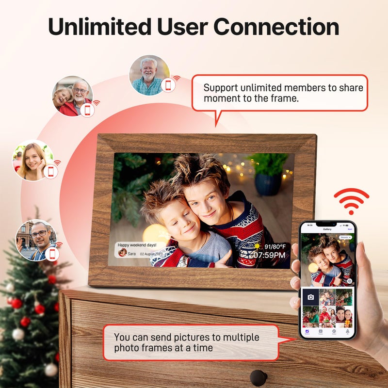 MaxAngel Uhale Digital Picture Frame 32GB Storage 10.1 Inch Wood WiFi Electronic Photo Frames SD Card Slot IPS Touch Screen HD Display Auto Rotate Slideshow Share Videos Photos Instantly Send Wishes Remotely - Image 5
