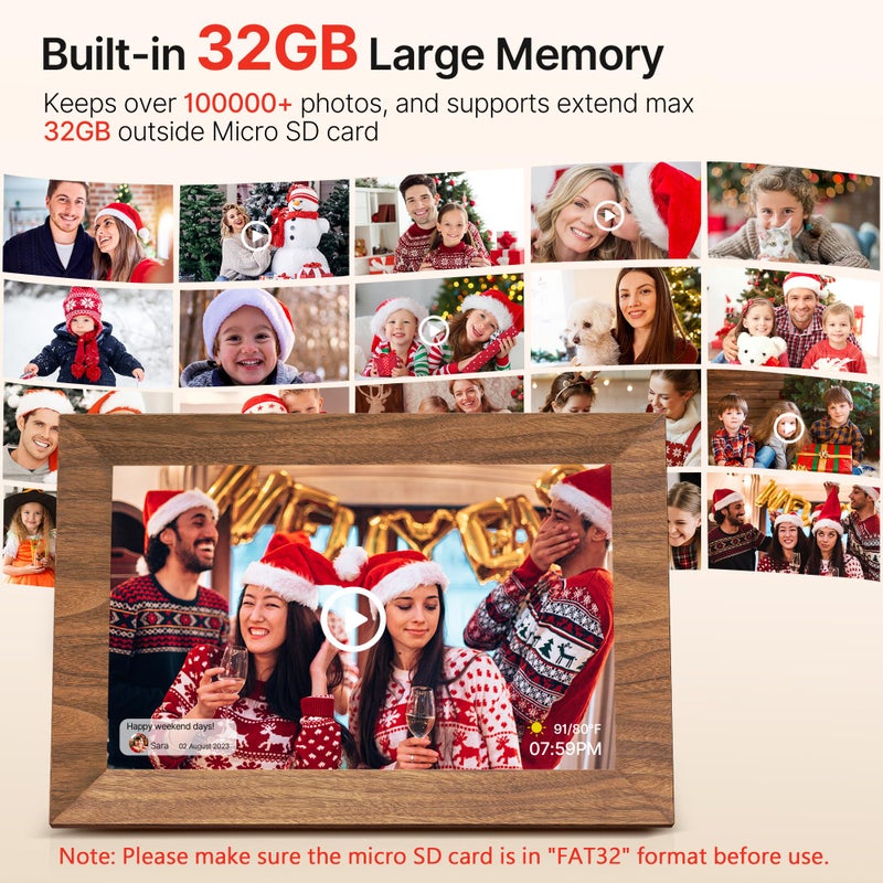 MaxAngel Uhale Digital Picture Frame 32GB Storage 10.1 Inch Wood WiFi Electronic Photo Frames SD Card Slot IPS Touch Screen HD Display Auto Rotate Slideshow Share Videos Photos Instantly Send Wishes Remotely - Image 3