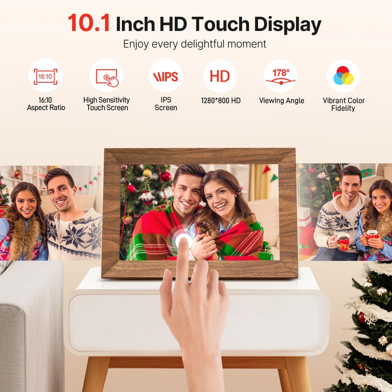 MaxAngel Uhale Digital Picture Frame 32GB Storage 10.1 Inch Wood WiFi Electronic Photo Frames SD Card Slot IPS Touch Screen HD Display Auto Rotate Slideshow Share Videos Photos Instantly Send Wishes Remotely - Image 4