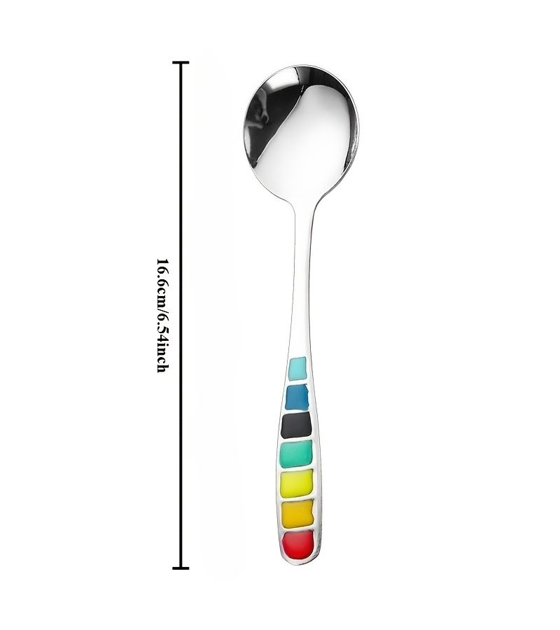 Rainbow Enamel Stainless Steel Soup Spoon 2 Pieces for Dessert Coffee Tea - Image 2