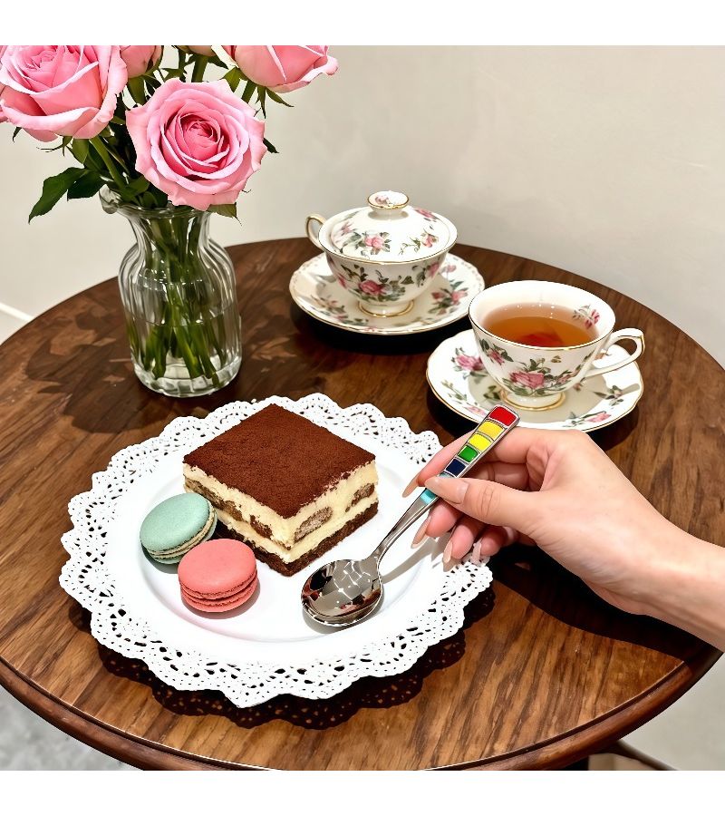Rainbow Enamel Stainless Steel Soup Spoon 2 Pieces for Dessert Coffee Tea - Image 1