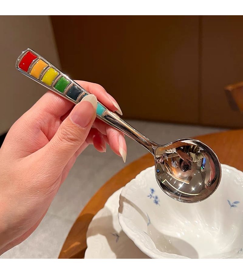Rainbow Enamel Stainless Steel Soup Spoon 2 Pieces for Dessert Coffee Tea - Image 5