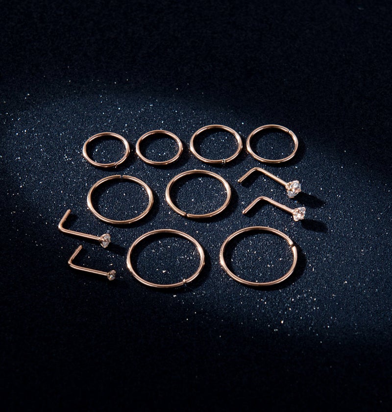 Masedy Nose Rings 12Pcs 20G 316L Stainless Steel L Shaped Nose Studs Cartilage Tragus Septum Piercing 6-12MM (B: 12Pcs Rose Gold) - Image 4