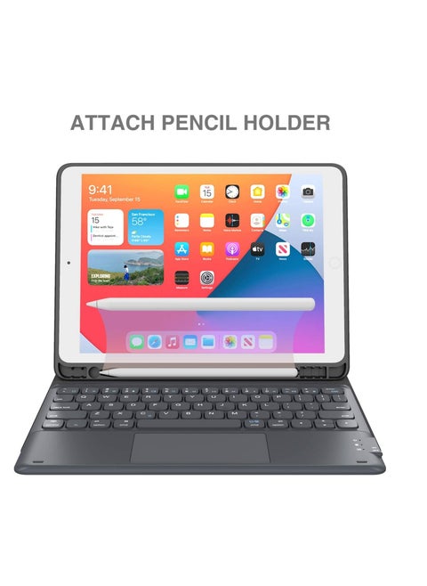iPad 7th 8th 9th Generation Case with Keyboard Trackpad 10.2 10.5 Inch iPad Air Gen 3 Case iPad Pro 10.5 A Smart Combo Touch Pad Keyboard and Pencil Holder Folio Book 7 8 9 iPad Black