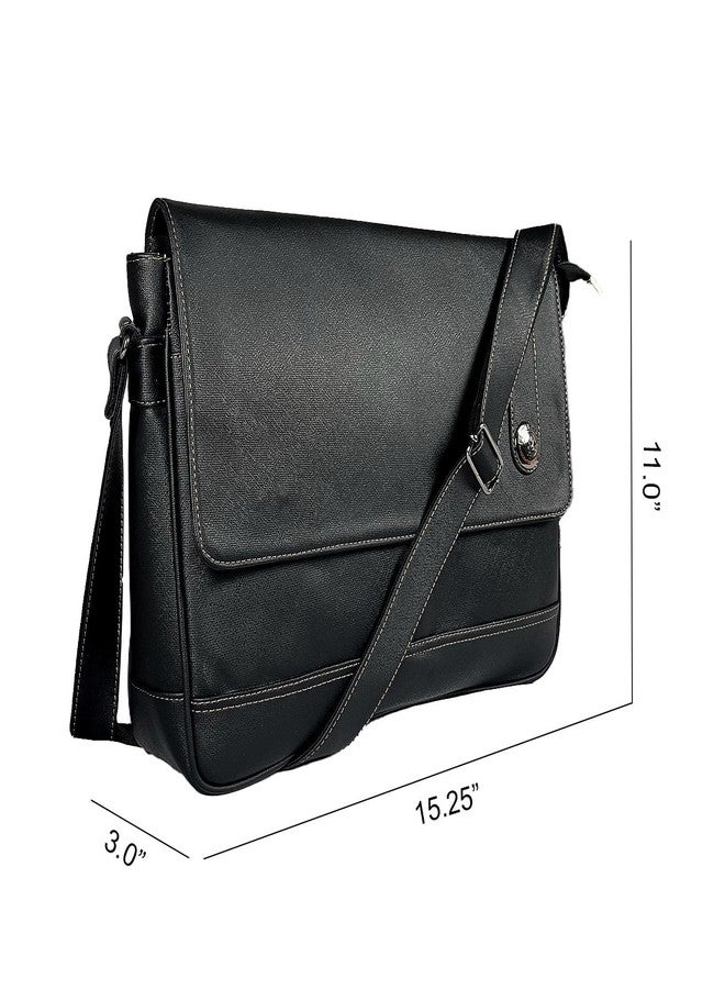 FLOUrish Messenger Laptop Bag Faux Leater Unisex Laptop Bag, Black - Image 3