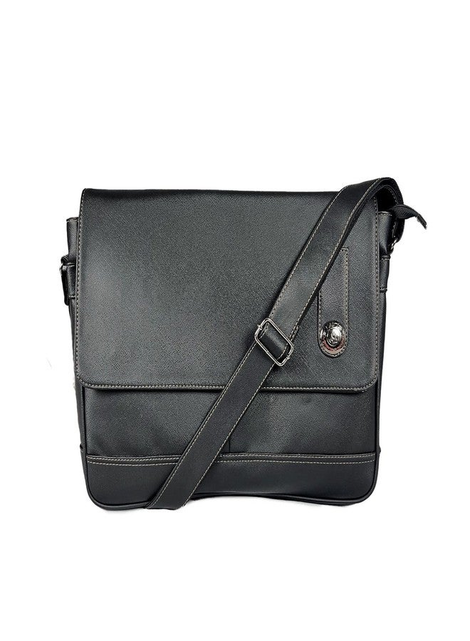 FLOUrish Messenger Laptop Bag Faux Leater Unisex Laptop Bag, Black - Image 1