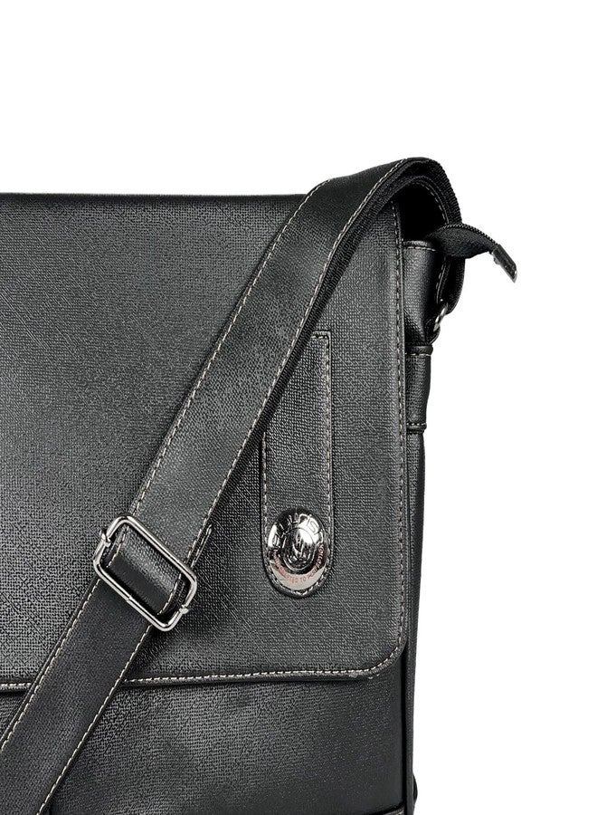 FLOUrish Messenger Laptop Bag Faux Leater Unisex Laptop Bag, Black - Image 4