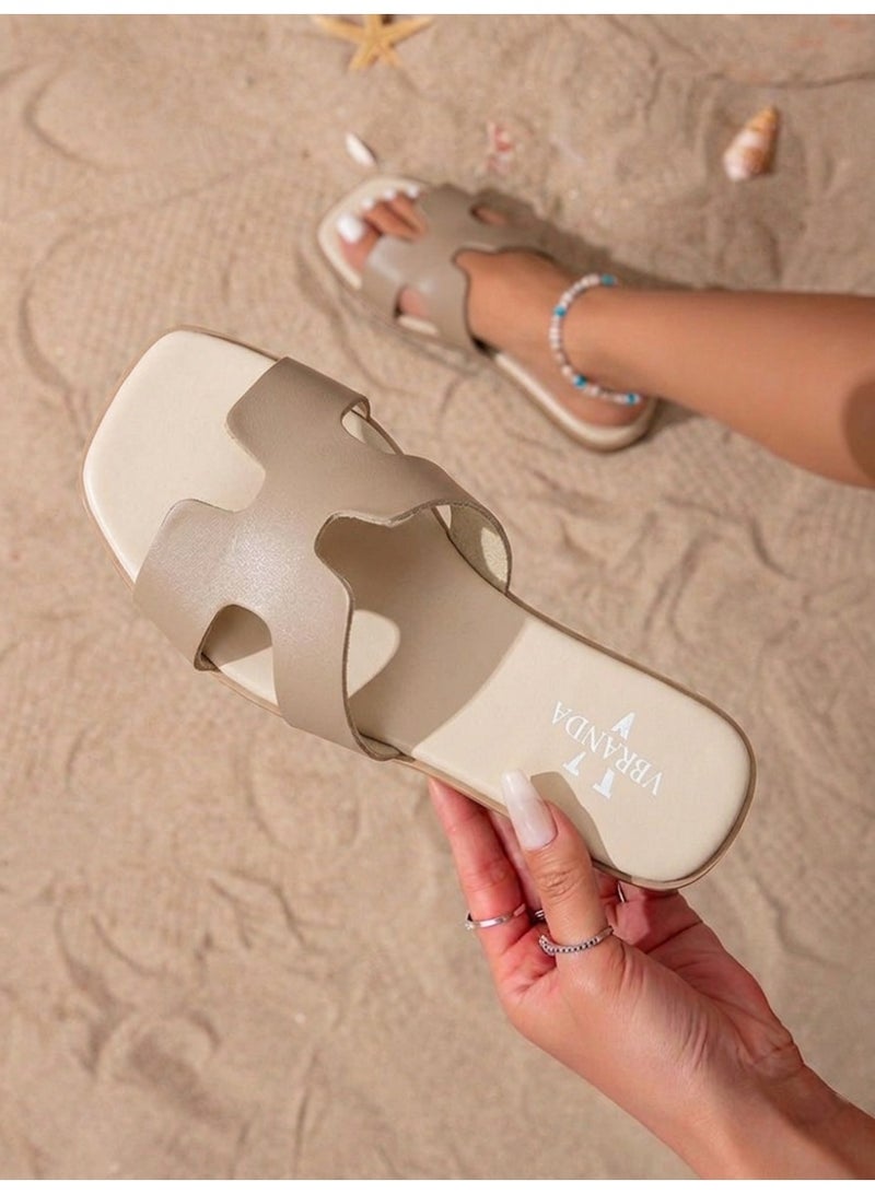 Vbranda Classic Flat Slipper with Modern Open Design SF-66-BEIGE - Image 1