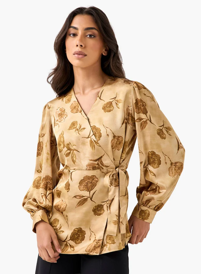 ايكونيك بلوزة ملفوفة بقصة مريحة من البوليستر مع رباط