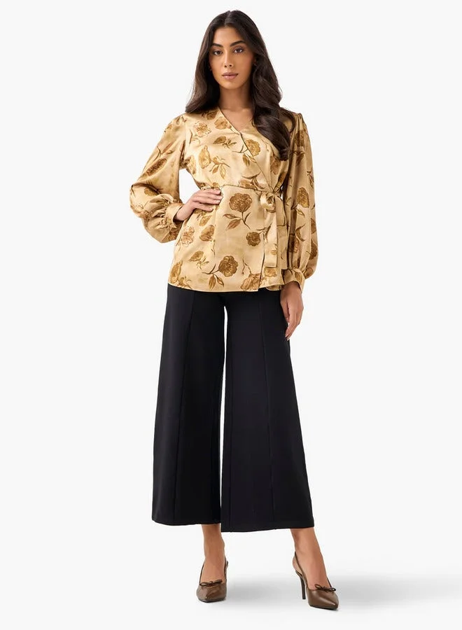 Iconic Iconic Relaxed Fit Polyester Wrap Top with Tie-Ups