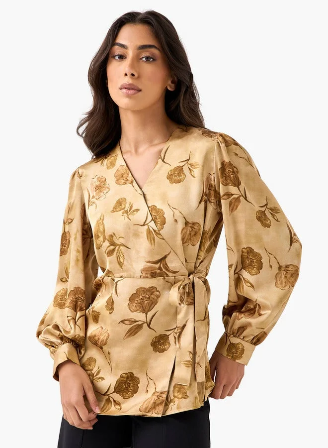 Iconic Iconic Relaxed Fit Polyester Wrap Top with Tie-Ups