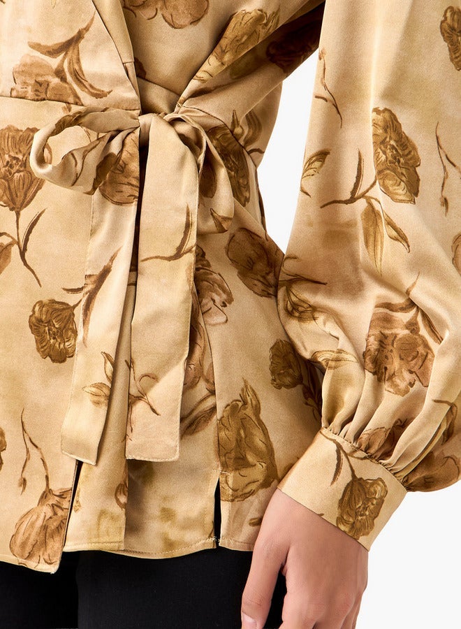 ايكونيك بلوزة ملفوفة بقصة مريحة من البوليستر مع رباط - Image 3