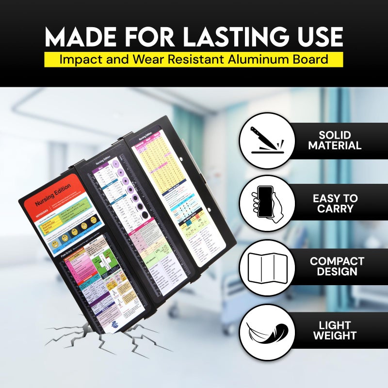 SC Printing World Nursing Clipboard Foldable with Medical Edition Cheat Sheets, 3 Layers Aluminum Foldable Clipboard for Nursing, Notepad for Students, Nursing School Essentials (Black) - Image 2