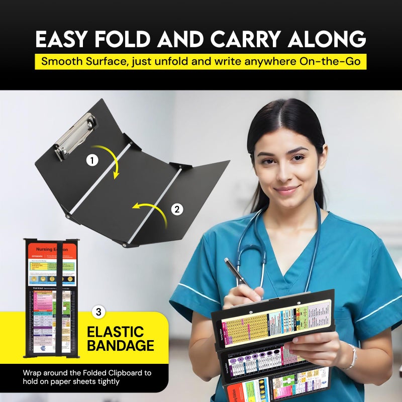 SC Printing World Nursing Clipboard Foldable with Medical Edition Cheat Sheets, 3 Layers Aluminum Foldable Clipboard for Nursing, Notepad for Students, Nursing School Essentials (Black) - Image 4