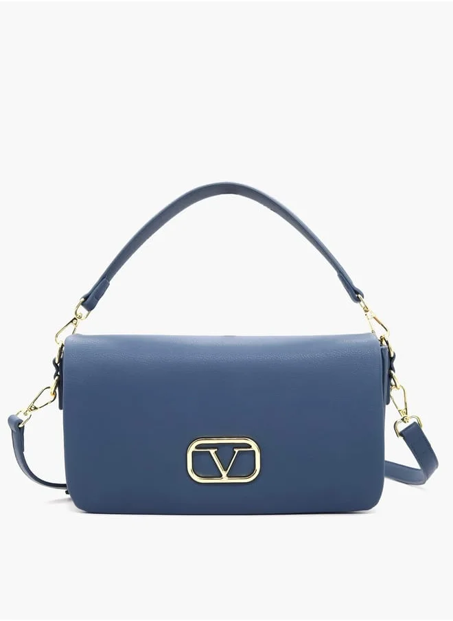 V إيطاليا Solid Crossbody Bag with Detachable Strap and Flap Closure