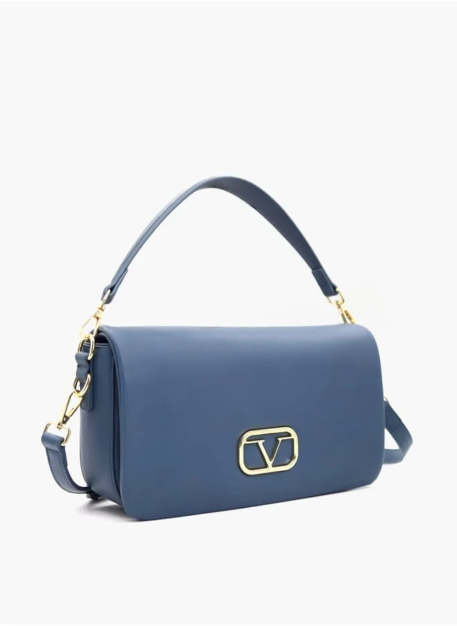 V إيطاليا Solid Crossbody Bag with Detachable Strap and Flap Closure