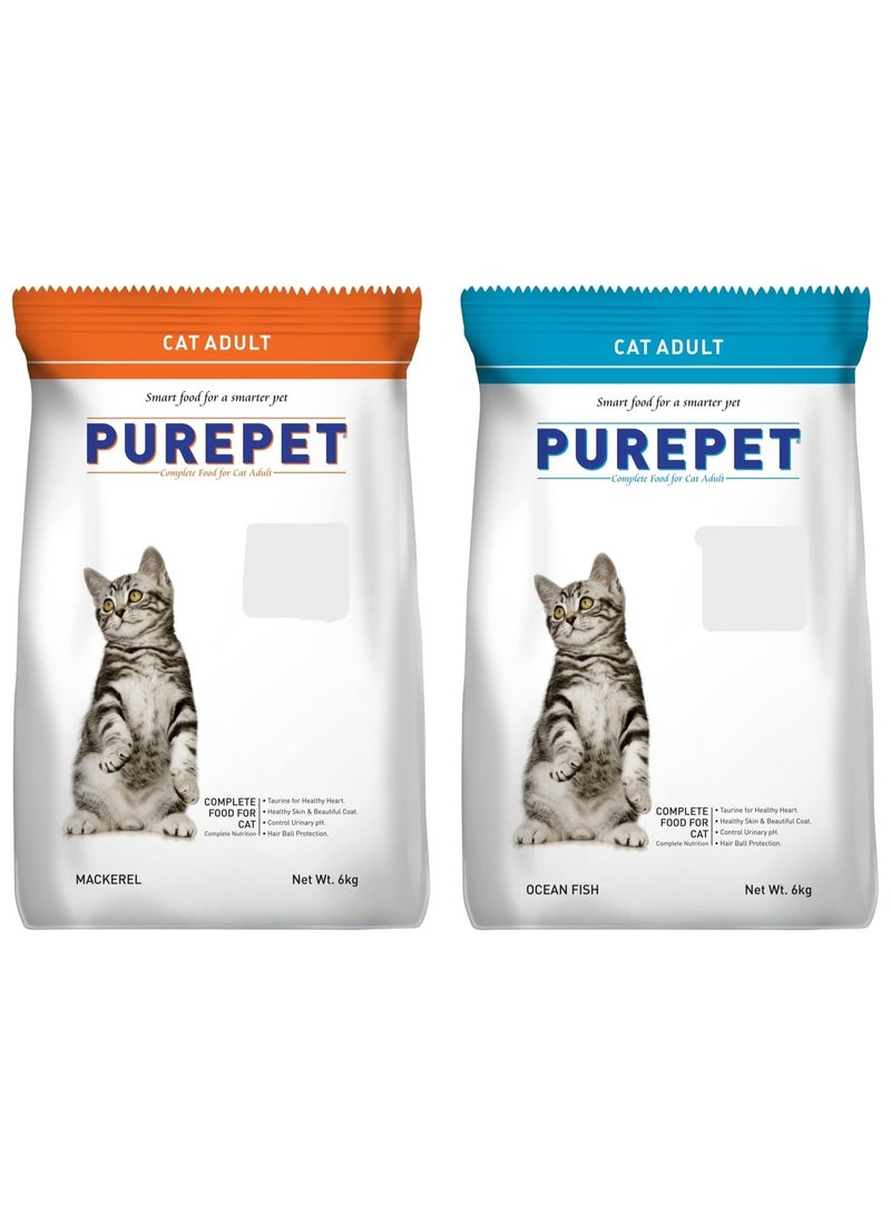 PUREPET Mackerel Adult Dry Cat Food, 6 Kg & Ocean Fish Adult Dry Cat Food 6kg - Image 1