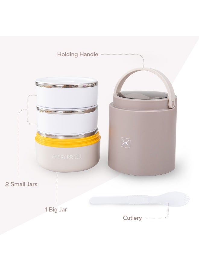 Hydrobrew Triple Decker Stainless Steel Lunch Box w/ Spoon-Desert Sand - Image 3