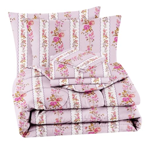 VAS COLLECTIONS Super Soft Glace Cotton King Size AC Comforter Wedding Gift Set (with Bag) for Double Bed with 1 Flat Bedsheet and 2 Pillow Cover (4PC Comforter Set) Pink Flowers - Image 5