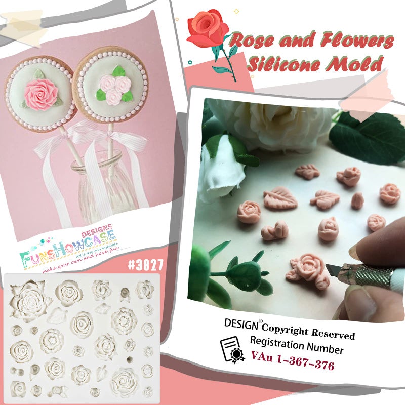 Funshowcase 32 Cavity Roses Flower Fondant Candy Silicone Mold for Sugarcraft Cake Decoration, Cupcake Topper, Polymer Clay, Soap Wax Making, Resin Jewelry Casting Crafting Projects - Image 5