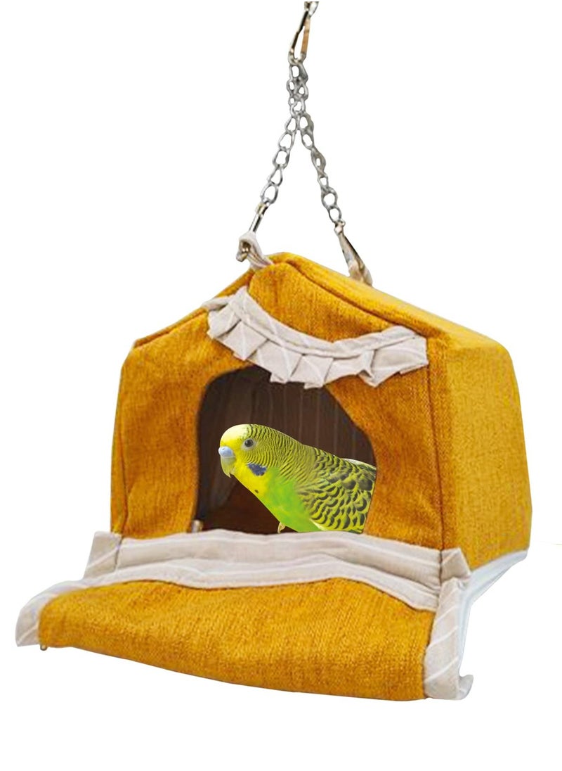 SYOSI Bird Nest House for Cozy Cotton, Parrot Hanging Hammock Bed, Winter Warm Bird Nest - Breathable Tent Hideaway Snuggle Hut for Lovebird Cockatiels Budgies Cockatoo Conure Hamster Yellow  - Image 1