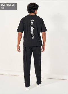 Back Print Oversized T-Shirt & Open Hem Interlock Joggers Co-Ords