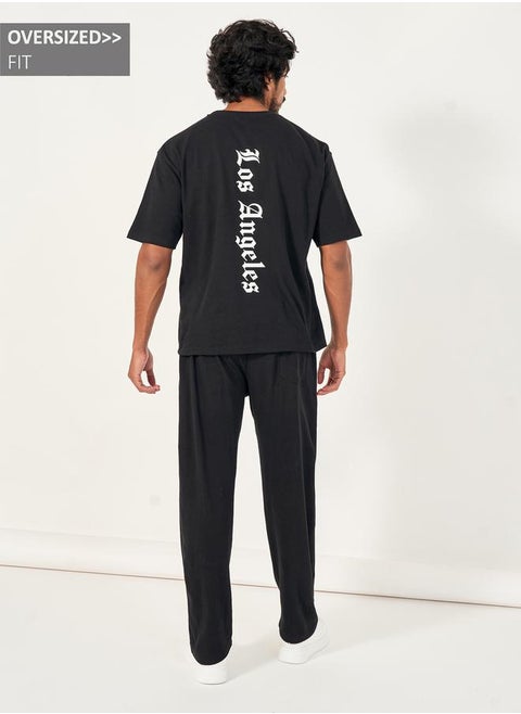 Back Print Oversized T-Shirt & Open Hem Interlock Joggers Co-Ords