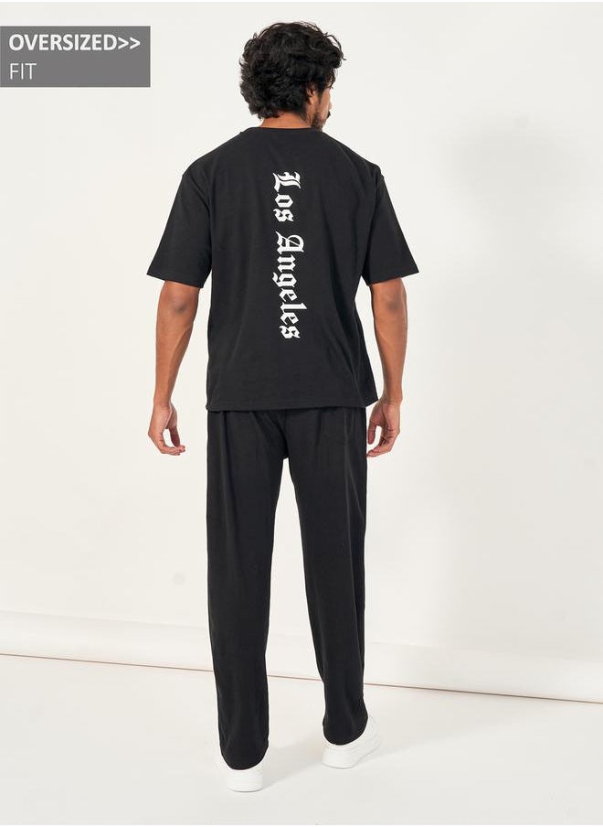 Styli - Back Print Oversized T-Shirt & Open Hem Interlock Joggers Co-Ords - Image 1