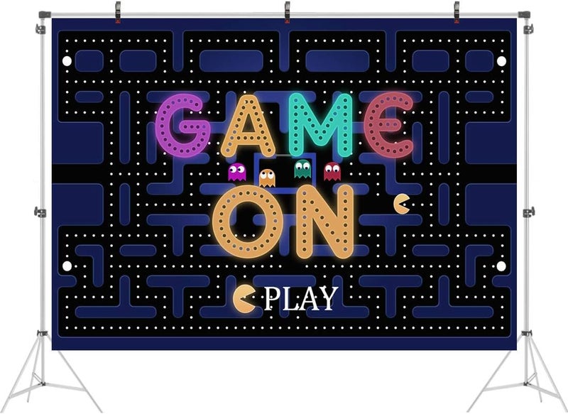 Ticuenicoa Game On Maze Backdrop 7x5ft Colorful Lights Photography Background for Gaming Birthday Parties Baby Showers Cake Table Photo Booth Props - Image 2
