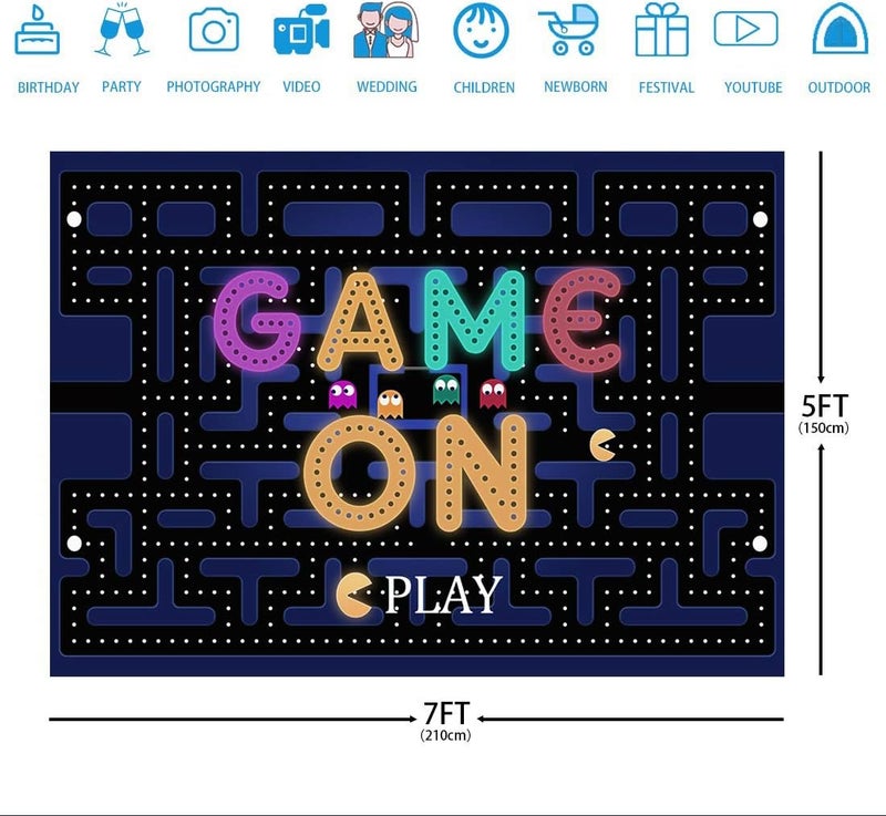 Ticuenicoa Game On Maze Backdrop 7x5ft Colorful Lights Photography Background for Gaming Birthday Parties Baby Showers Cake Table Photo Booth Props - Image 5