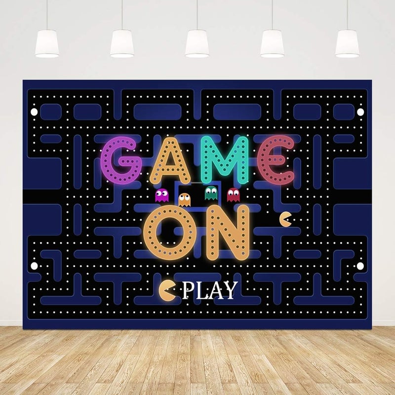 Ticuenicoa Game On Maze Backdrop 7x5ft Colorful Lights Photography Background for Gaming Birthday Parties Baby Showers Cake Table Photo Booth Props - Image 1