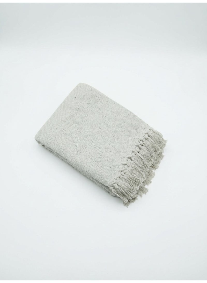 Ambrosia 130 x 160 cm Premium Cotton Throw White Blanket 400GSM Soft Breathable Cozy Boho Fringed Bed Runner Couch Cover for Sofa Travel Picnic - Image 1