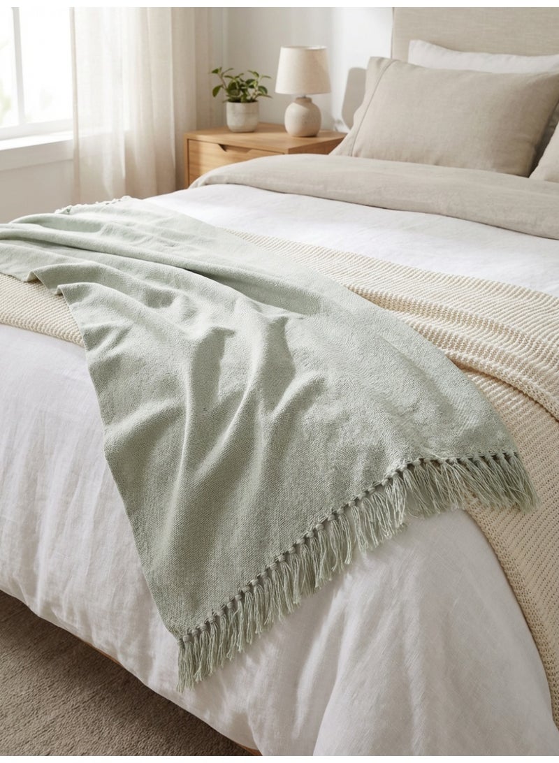 Ambrosia 130 x 160 cm Premium Cotton Throw White Blanket 400GSM Soft Breathable Cozy Boho Fringed Bed Runner Couch Cover for Sofa Travel Picnic - Image 4