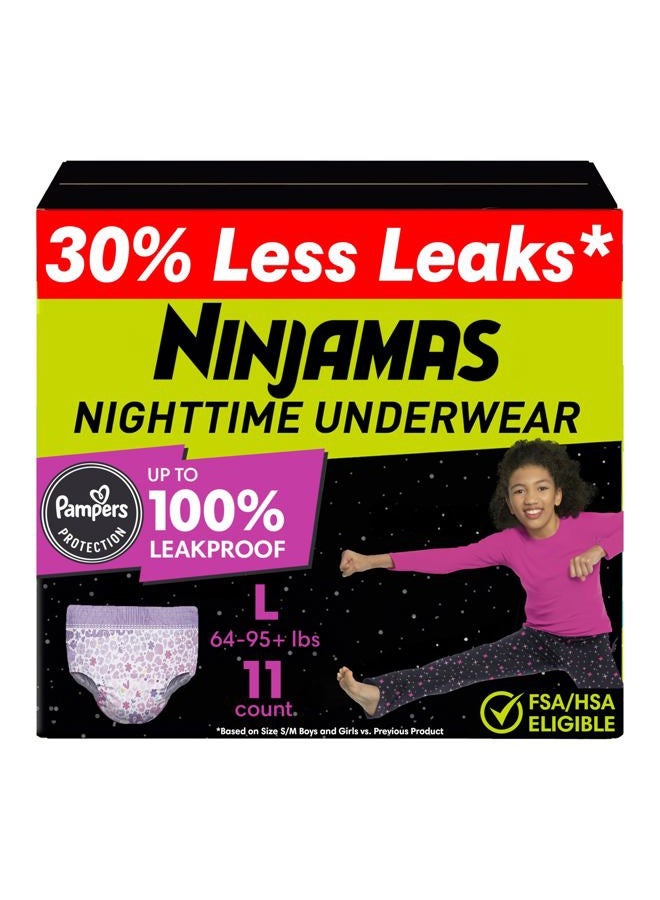 Pampers Girls Bedwetting Nighttime Underwear, Size L (64-95+ lbs), 11 Count, Overnight Protection, Ultra Absorbent, Hypoallergenic - Image 1