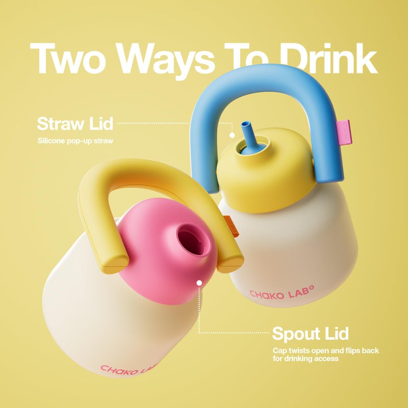 CHAKO LAB Water Bottle with Straw and Carry Handle | Wide Mouth vacuum Ceramic Liner | Reusable, leak-proof and BPA-free | 33oz(Cake) - Image 5