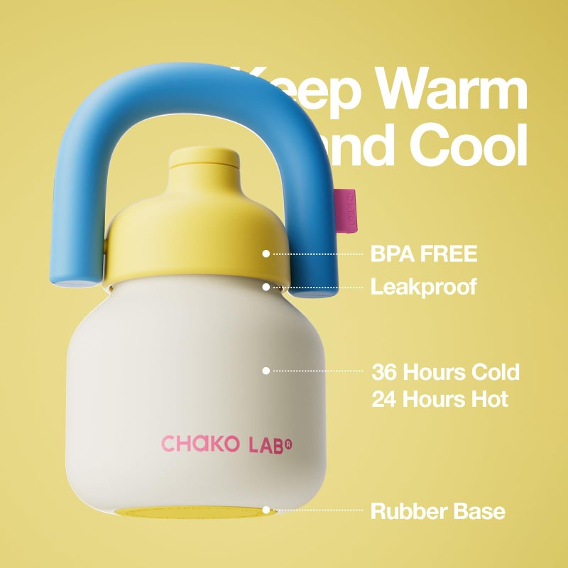 CHAKO LAB Water Bottle with Straw and Carry Handle | Wide Mouth vacuum Ceramic Liner | Reusable, leak-proof and BPA-free | 33oz(Cake) - Image 3