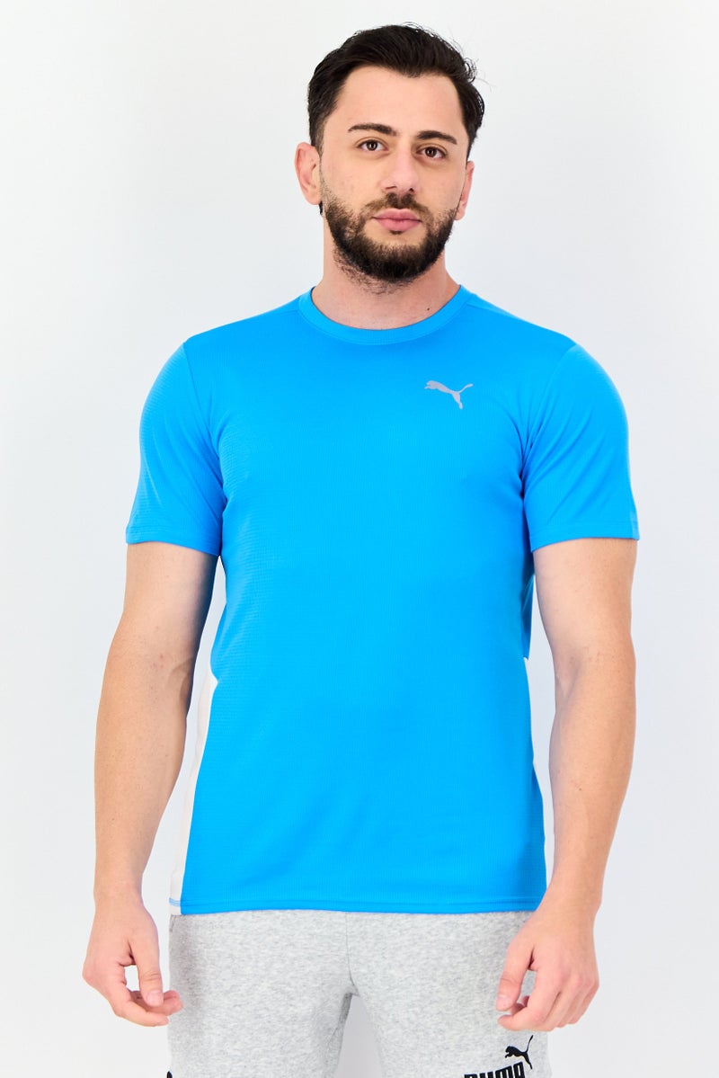 PUMA تي شيرت رياضي للرجال بأكمام قصيرة بشعار العلامة التجارية، تركواز - Image 1