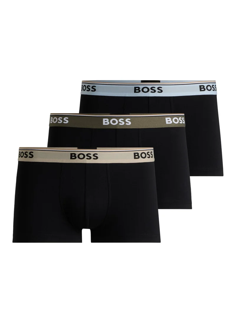 BOSS Three-pack of stretch-cotton trunks with logo waistbands