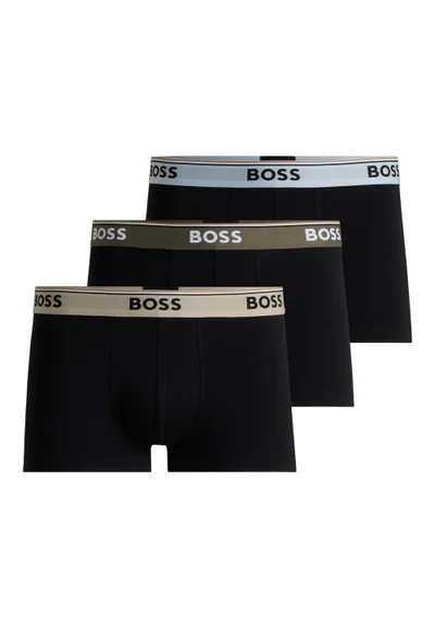 BOSS Three-pack of stretch-cotton trunks with logo waistbands