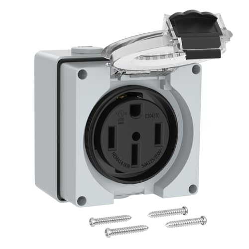 Joinfworld 50 Amp RV Outlet Box, 125/250V NEMA 14-50R RV Receptacle ETL Listed, Weatherproof Electrical Power Outlet Panel for RV Camper Trailer Motorhome - Image 1