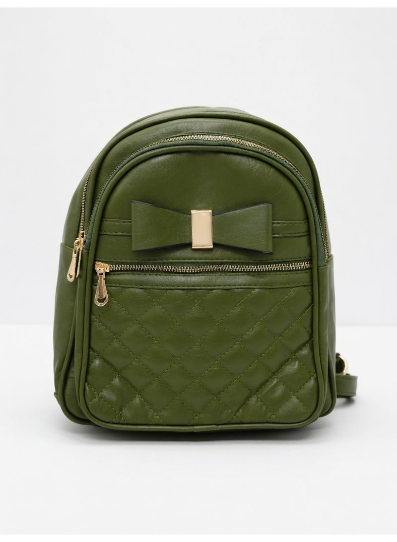 Elegant Quilted Bow Backpack – Premium Fashion Mini Backpack for Women-Olive Green - Image 1