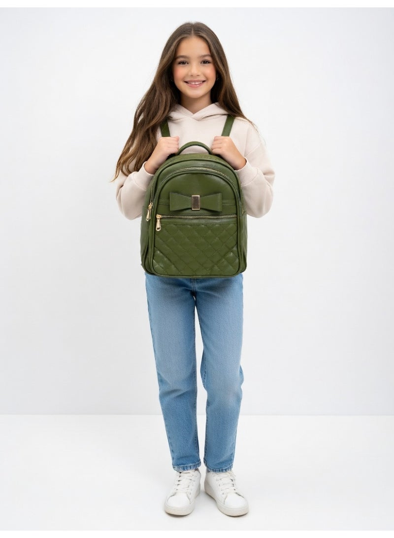Elegant Quilted Bow Backpack – Premium Fashion Mini Backpack for Women-Olive Green - Image 4