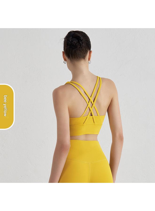 Women's Running Vest Professional Training Bra Yoga Sport Comfort Dance Cropped Top Professional Training Bra Yoga Sporty Dance Cropped Top - Bee Yellow - Image 1