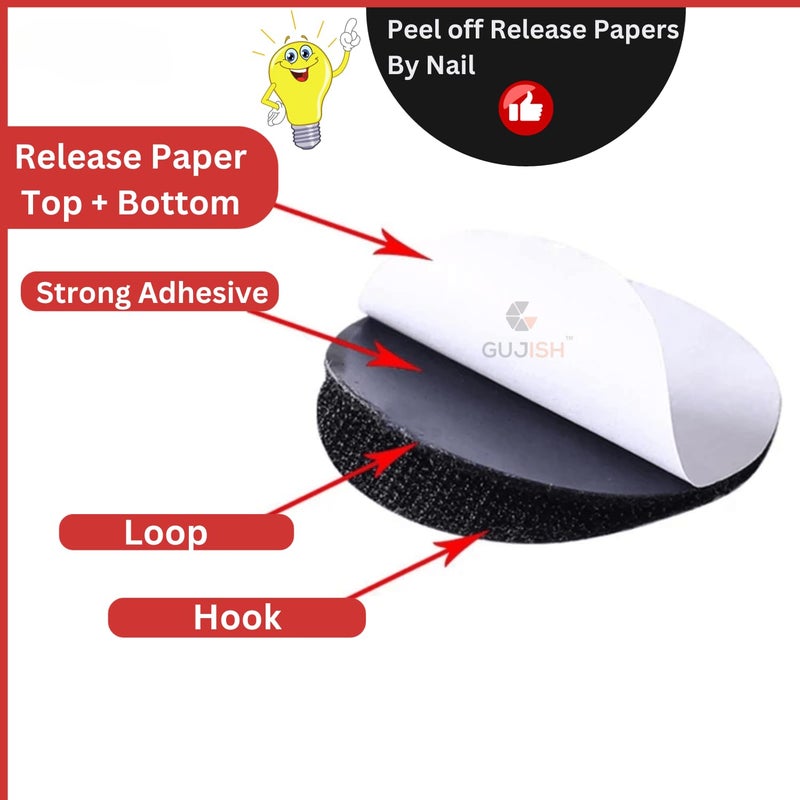 GUJISH Velcro 2 Sided Adhesive Round Stickers Extra Strong Hold Multipurpose Hook & Loop Fasteners for Home Office DIY Projects Sticky Back Tape Versatile Fastening Solution Long-Lasting - Pack of 10 - Image 2