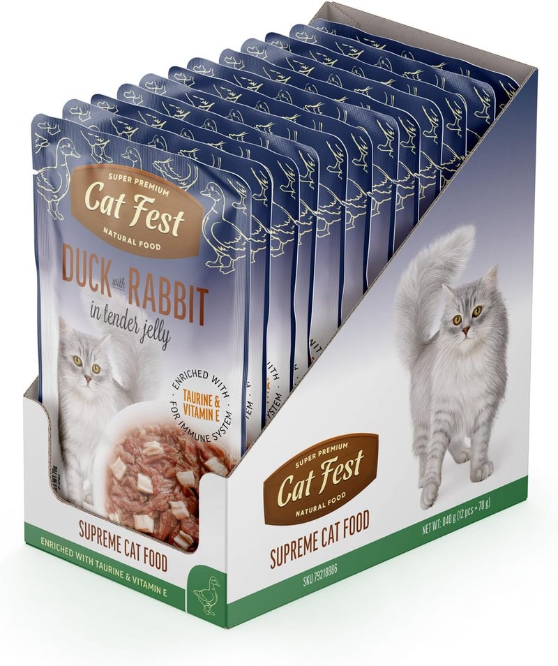 Cat Fest Duck with Rabbit in Tender Jelly, Premium Cat Wet Food, Enriched with Taurine and Vitamin E, 70g x12 - Image 3