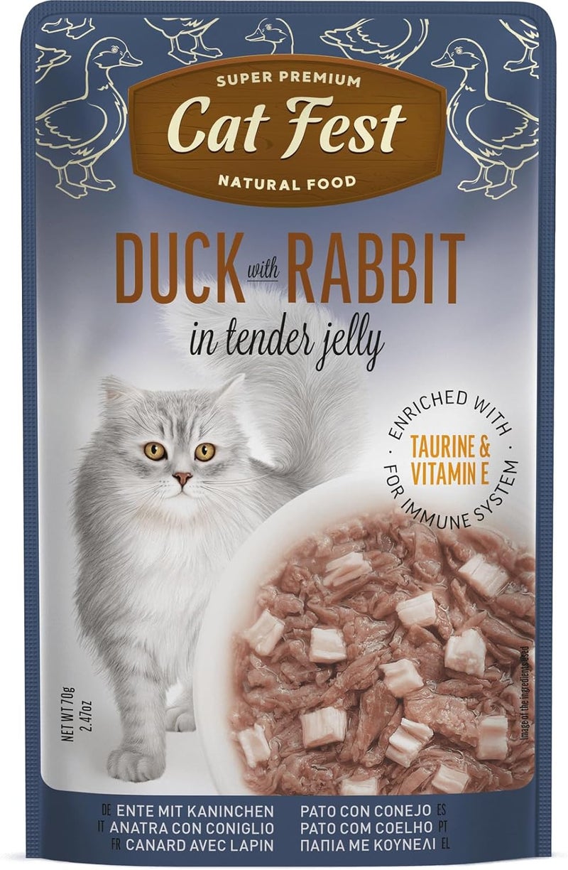 Cat Fest Duck with Rabbit in Tender Jelly, Premium Cat Wet Food, Enriched with Taurine and Vitamin E, 70g x12 - Image 1